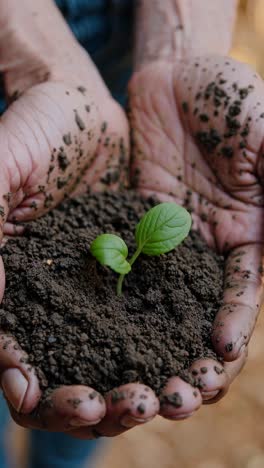 hands holding a seedling