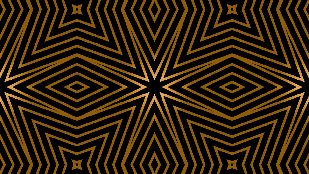 Seamless Art Deco animation of multiple striped rhombus shapes. Loop gold background. 4k