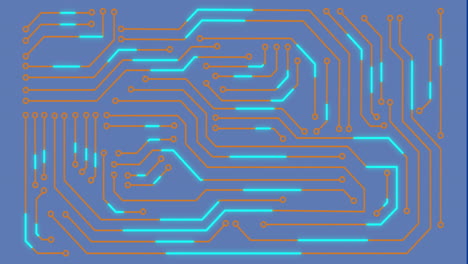 animación del procesamiento de datos digitales con rastros de luz sobre pantalla azul