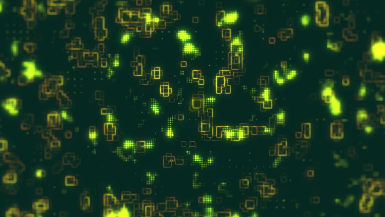 Abstract Digital Background with Glowing Green and Yellow Squares