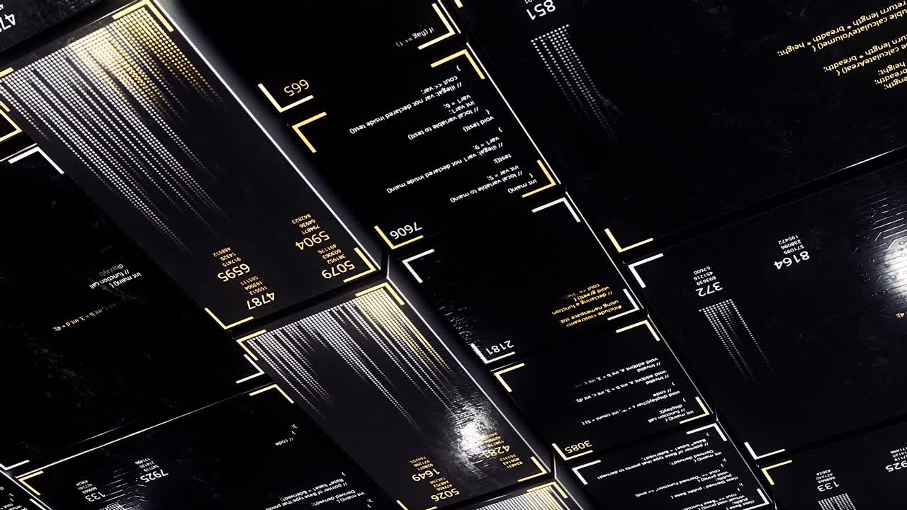 추상적인 검은색과 금색의 기하학적 패턴과 데이터