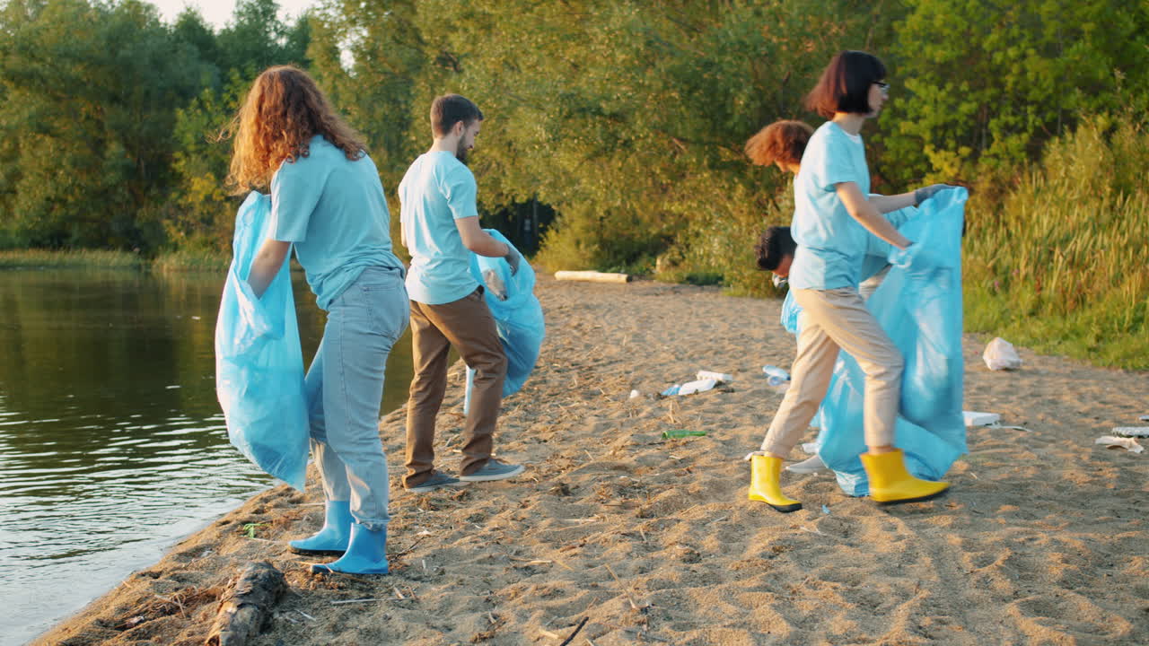 Community Volunteers Cleaning Up a Beach