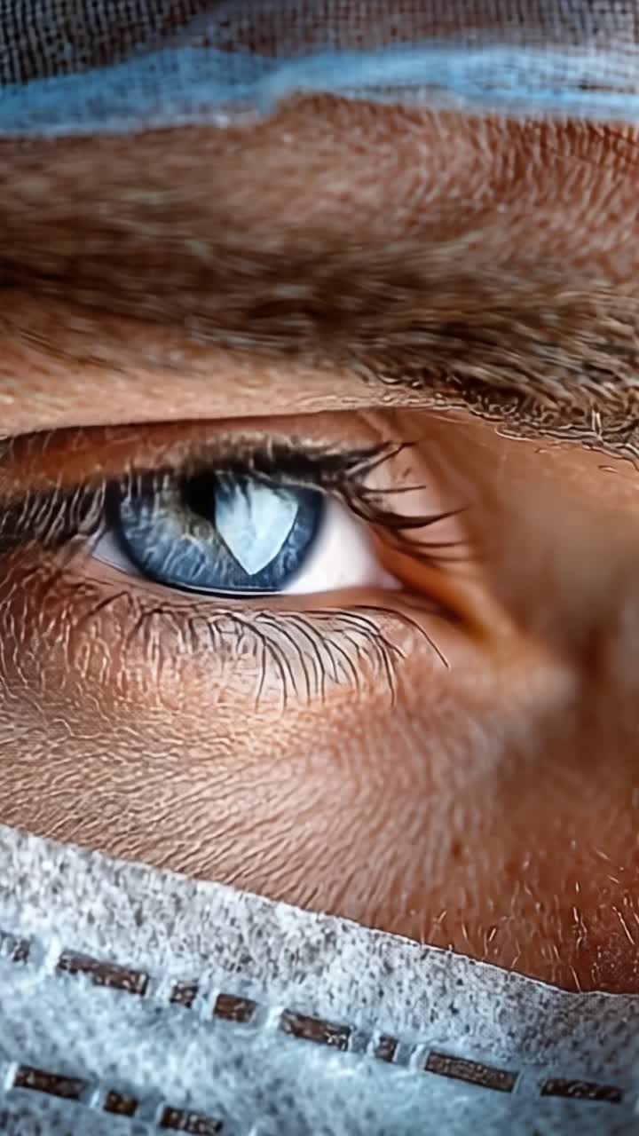 A Close-Up View of a Surgeon’s Eye, Capturing Intensity and Concentration Beneath a Surgical Mask During a Critical Medical Procedure