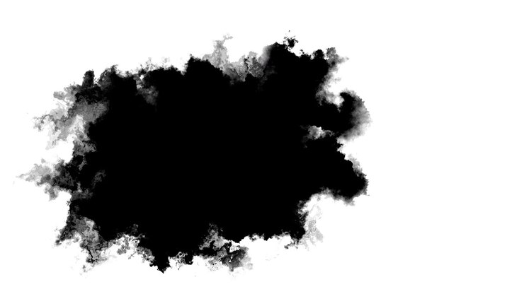 Sovrapposizione di nuvola di fumo nero su bianco, texture organica di vapore che si espande, movimento fluido ad alto contrasto