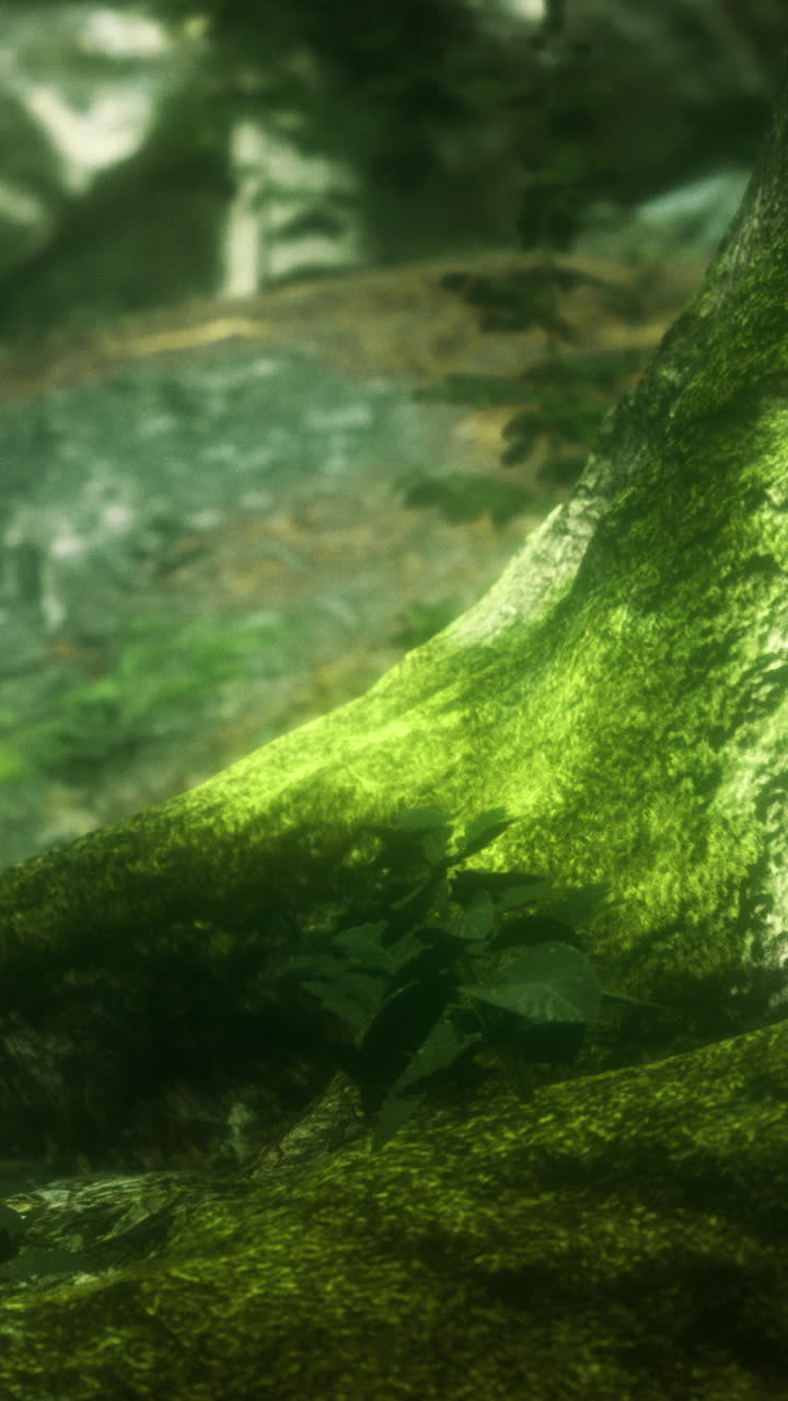 Esplorare una foresta lussureggiante con radici di alberi muschiose vicino a un ruscello roccioso