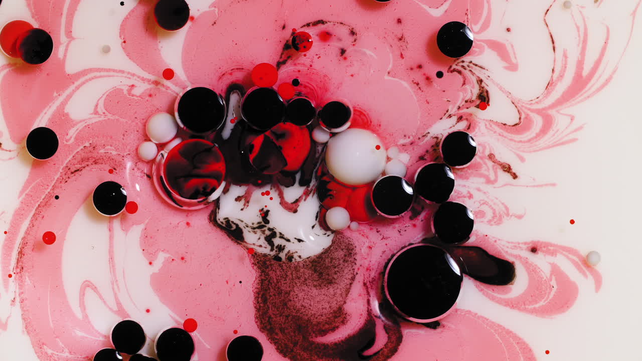 Red and cream colored acrylic paint mix, abstract fluid art background with Valentine's Day color scheme