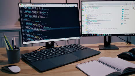 coding workspace at night