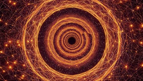 a mesmerizing visual journey through a fiery spiral of light and energy, revealing intricate patterns intertwined in a cosmic dance of energy and depth
