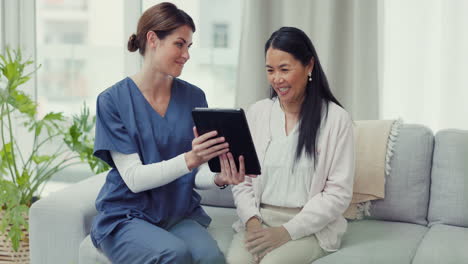 tablet, video call or nurse consulting woman