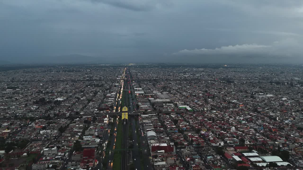 Drone footage of Ecatepec on an overcast and wet day