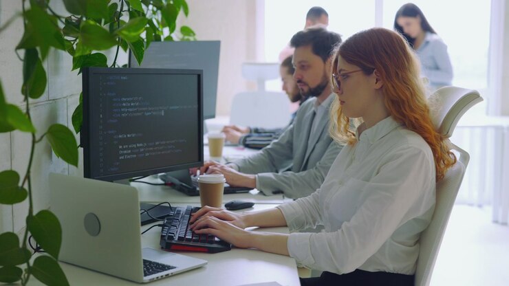 Software Developers Working on Code in Modern Office