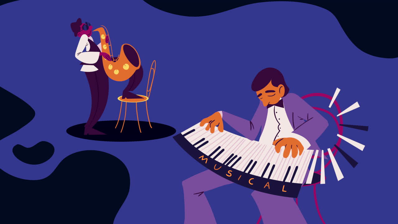 음악 악기를 연주하는 예술가 애니메이션