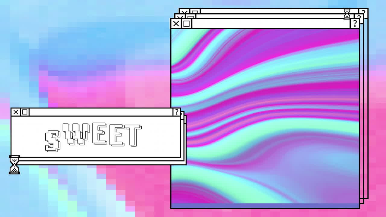 Animation of digital interfaces with sweet text and colourful shapes on colourful background