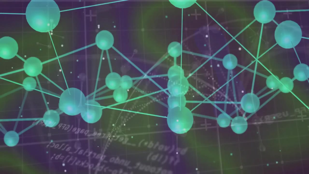 Abstract Digital Network Connection with Floating Spheres and Data Code