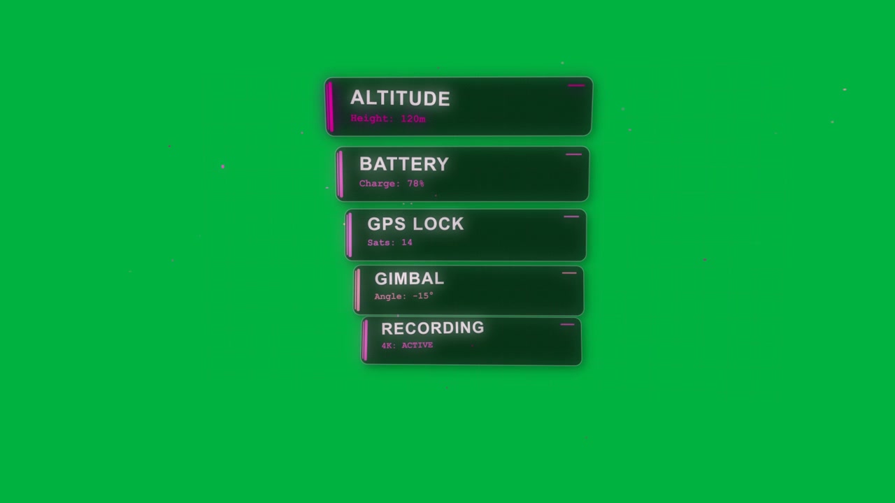 HUD sliding as dots meet aligning transparent magenta grid showing ALT BAT GPS LOCK GIMBAL REC