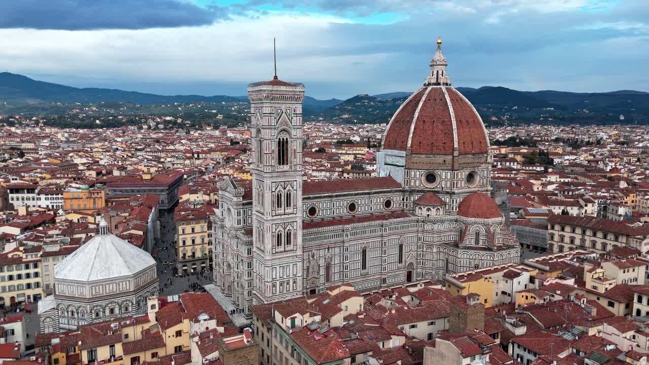 Majestic aerial view of Florence's Cathedral, showcasing its dome and bell tower