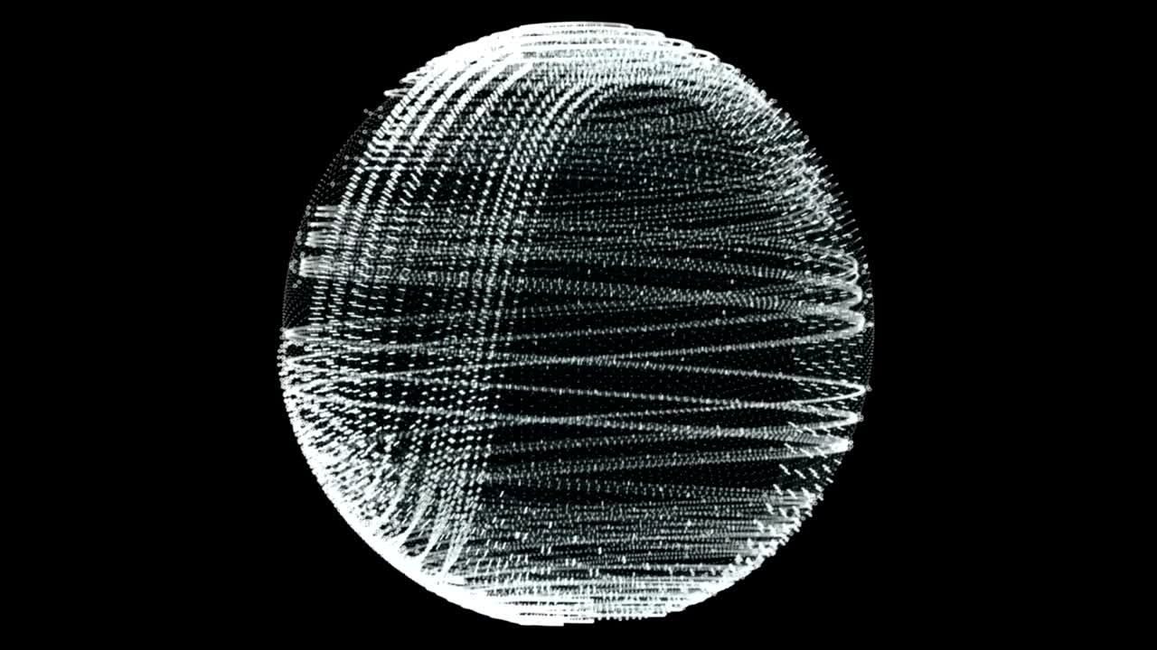 Plexus style rotate sphere animation. White dots and lines on the dark background