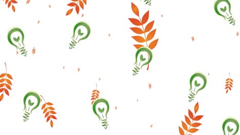 animation of green lightbulbs and leaves on white background