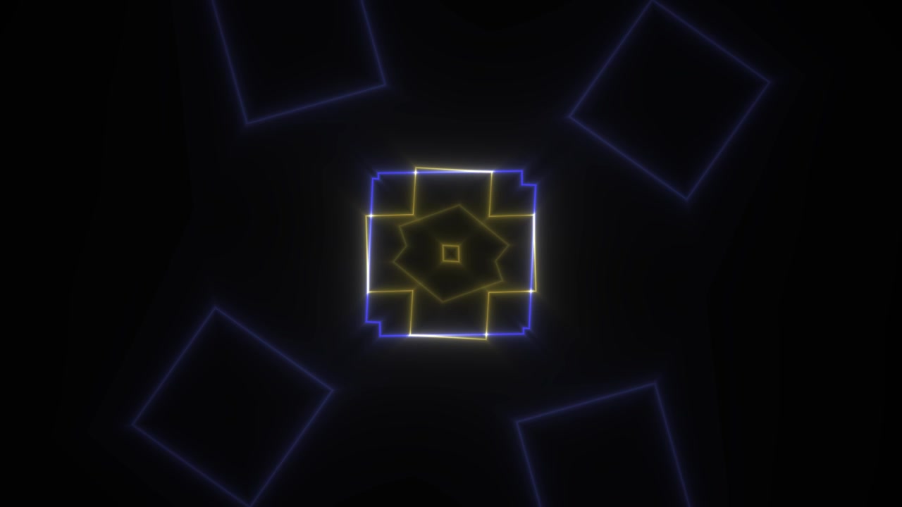 Abstract Neon Squares Rotating in Dark Space
