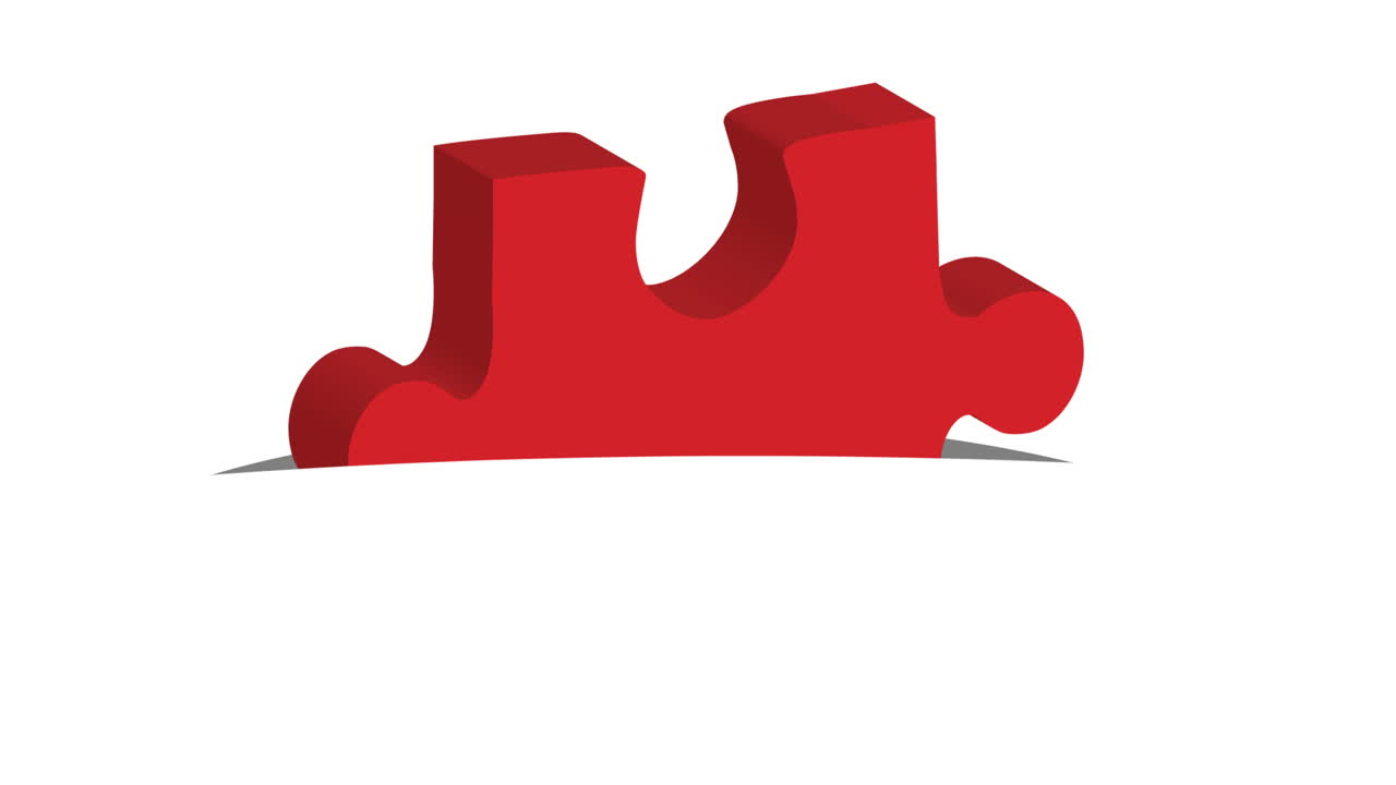 Animazione di un pezzo di puzzle rosso su sfondo bianco