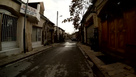 wintry view on empty old street in centre of nicosia