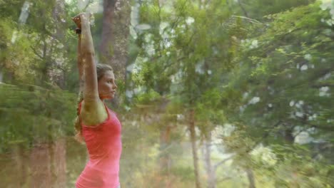 woman working out in the woods