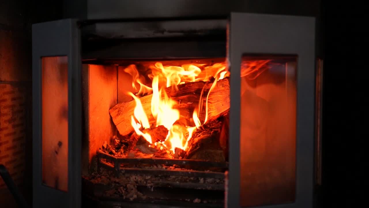 Slow Motion of fire burning in a stove