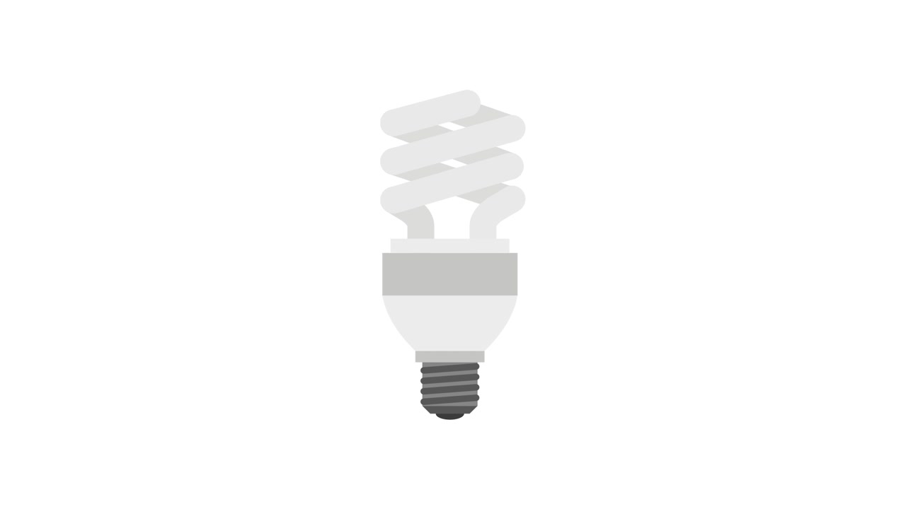 Animazione di lampadina CFL a risparmio energetico su sfondo bianco