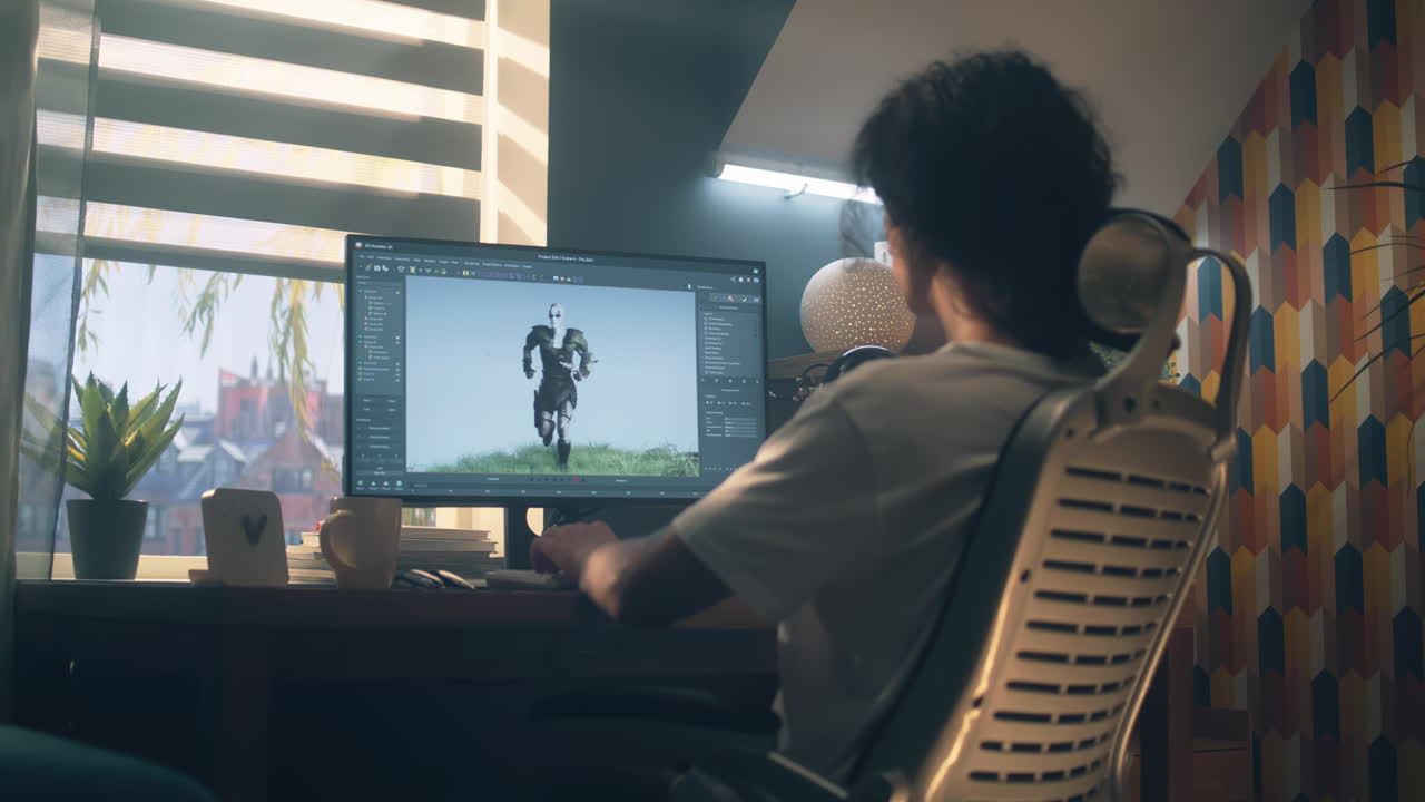 Person working on a computer in a home office