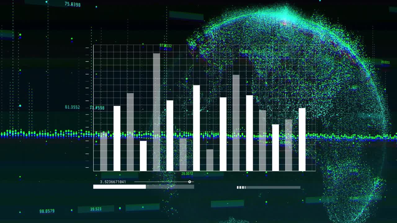 On start bars updating, slider advancing, line plot emerging and globe pulsing illustrating trends