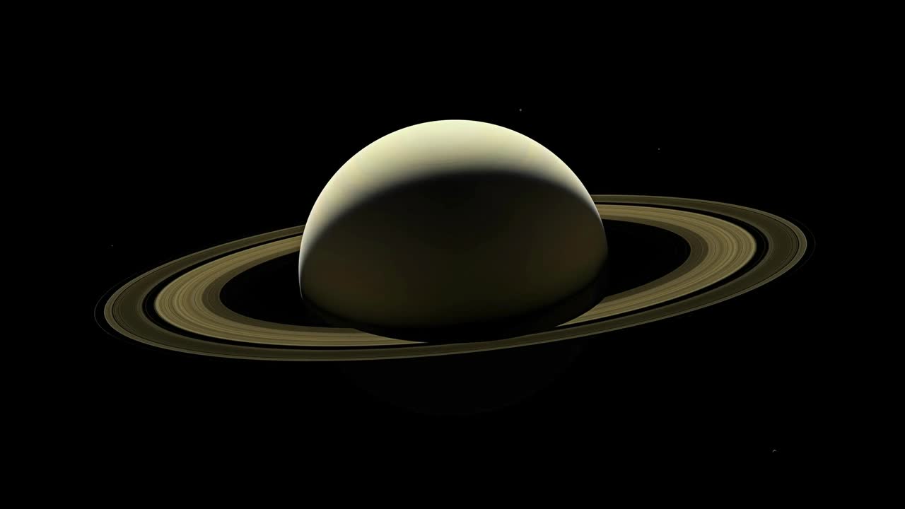 Planet Saturn moving in outer space