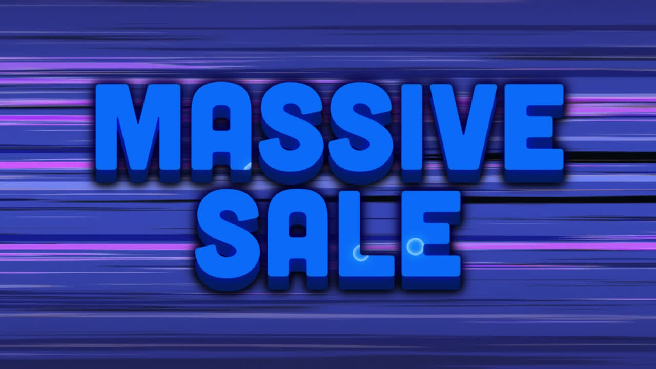 Massive sale graphic with moving coloured shapes and purple horizontal lines