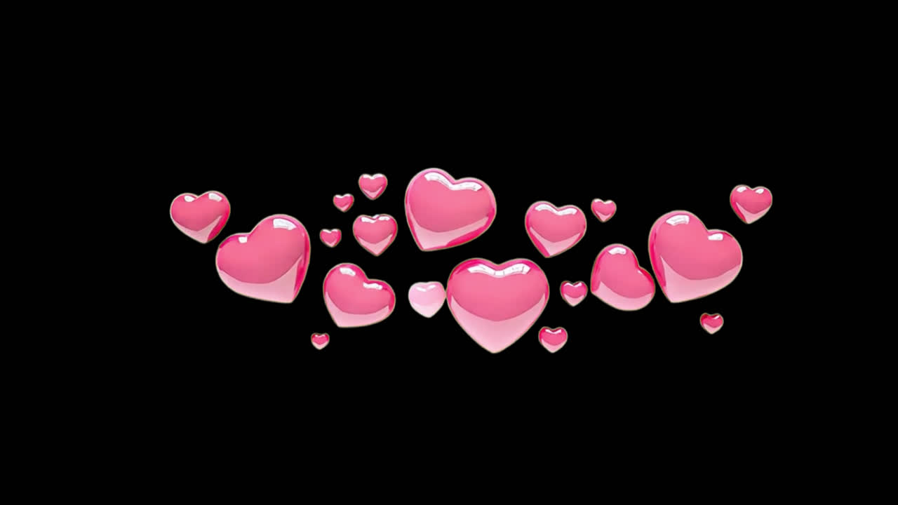 Floating glossy pink hearts animation isolated asset, transparent 4K video, alpha channel, ProRes