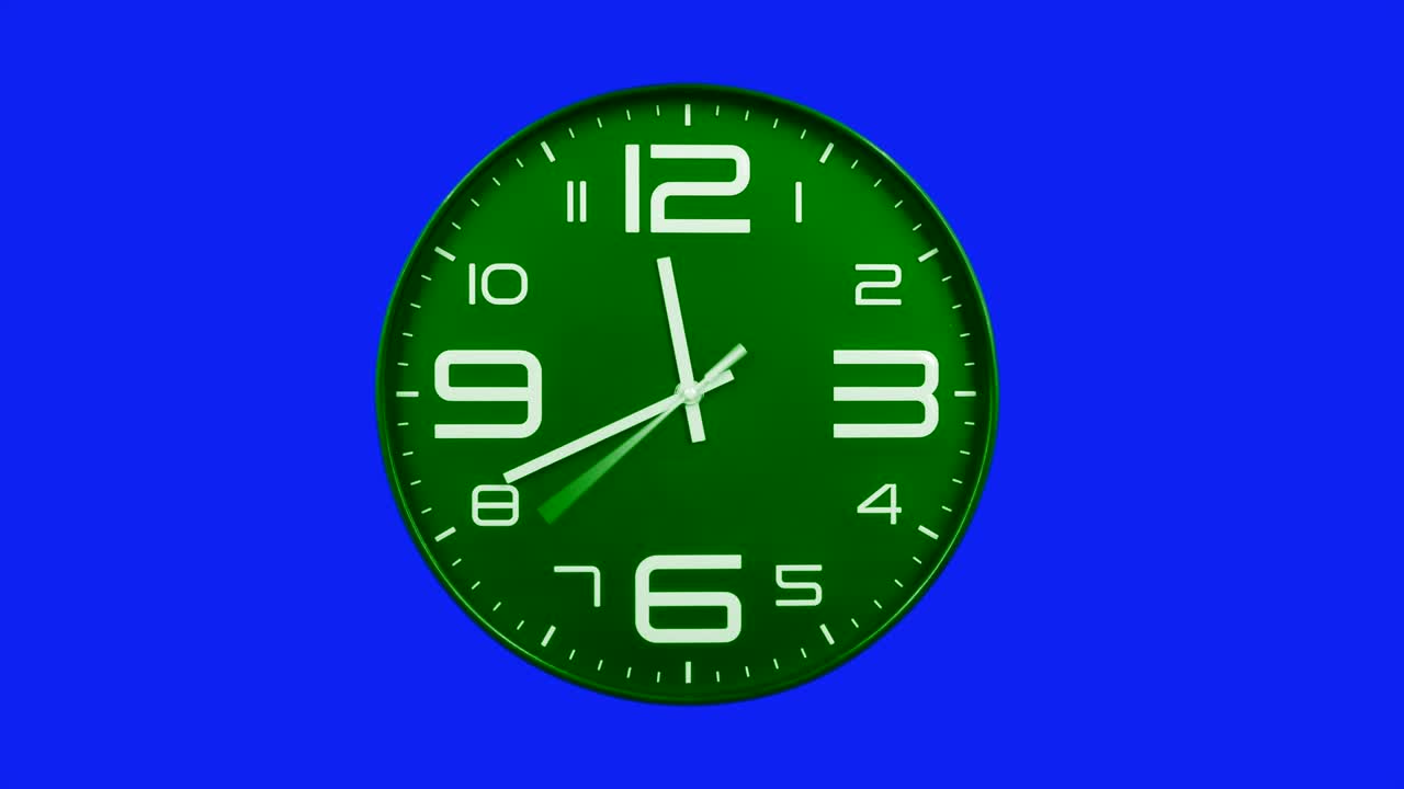 Modern green clock face moving fast forward