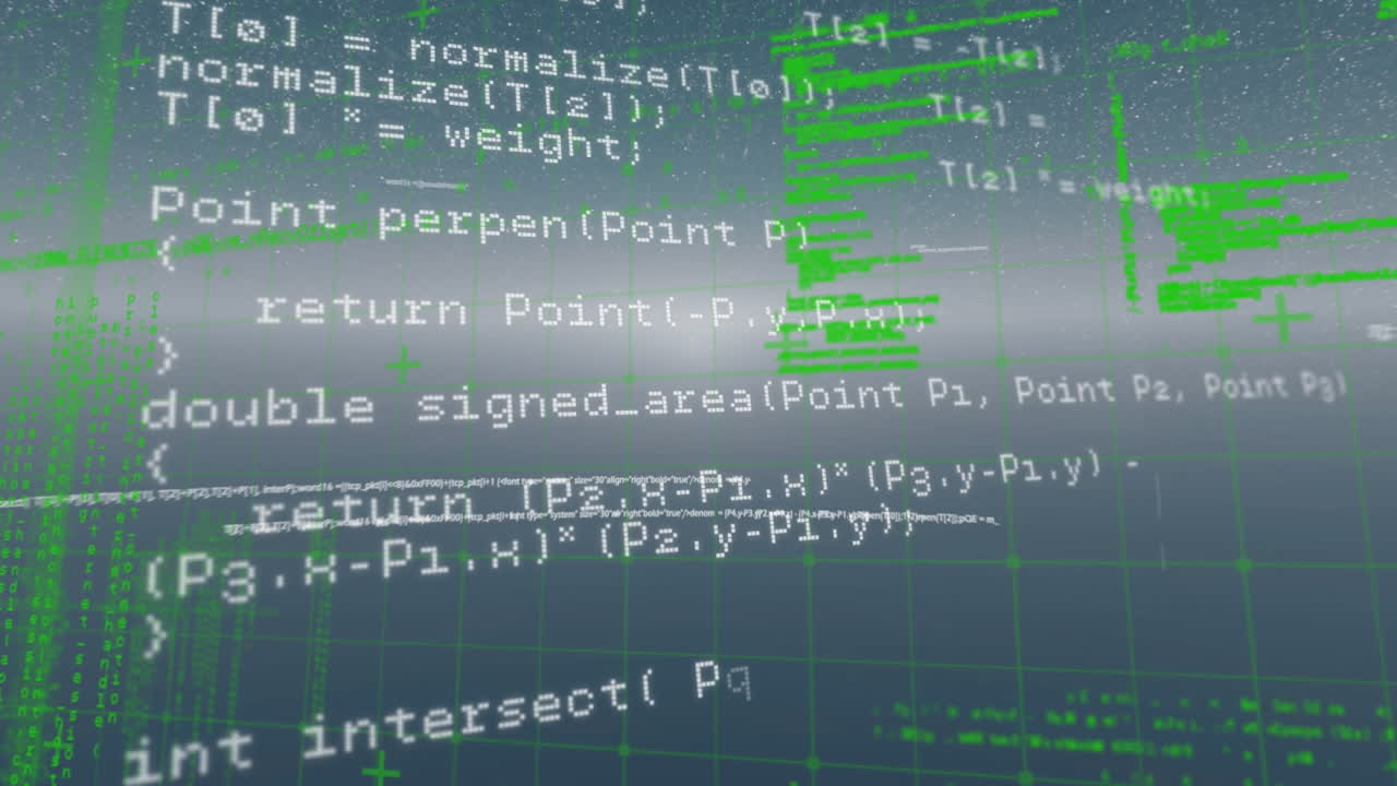 Digital animation of data processing over grid network against grey background