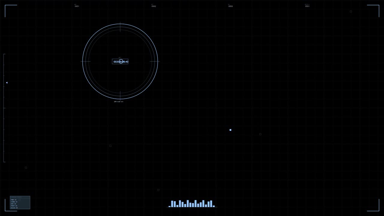Animation shows a military heads up display with targeting systems and data readouts. The graphics indicate a sci fi or war setting with various interface elements