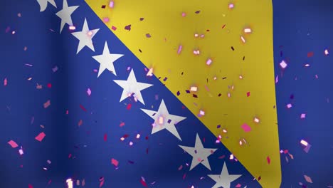 Animation-of-confetti-over-flag-of-bosnia-and-herzegovina