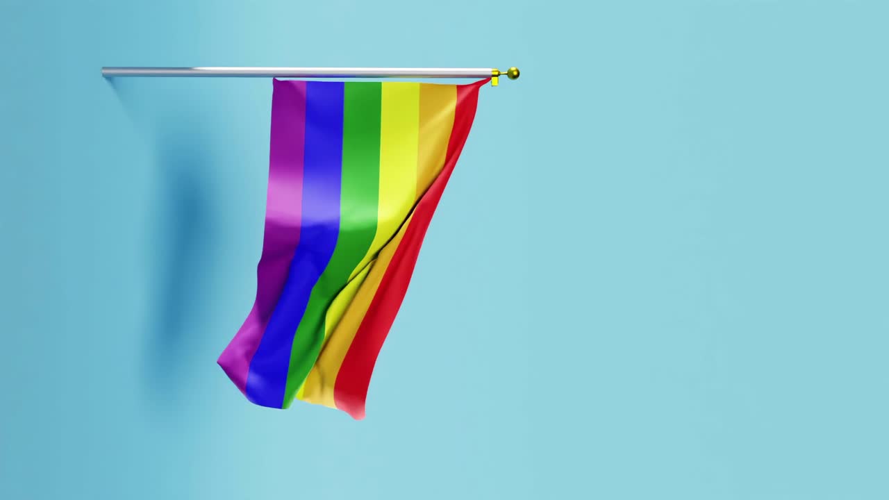 video de animación de la bandera tradicional del orgullo del arco iris , video vertical 4k con fondo azul