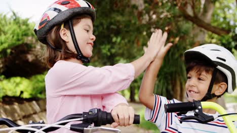 happy siblings giving high five to each other