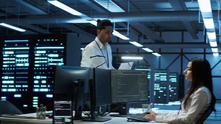 Server hub teamworking coworkers doing disaster recovery planning