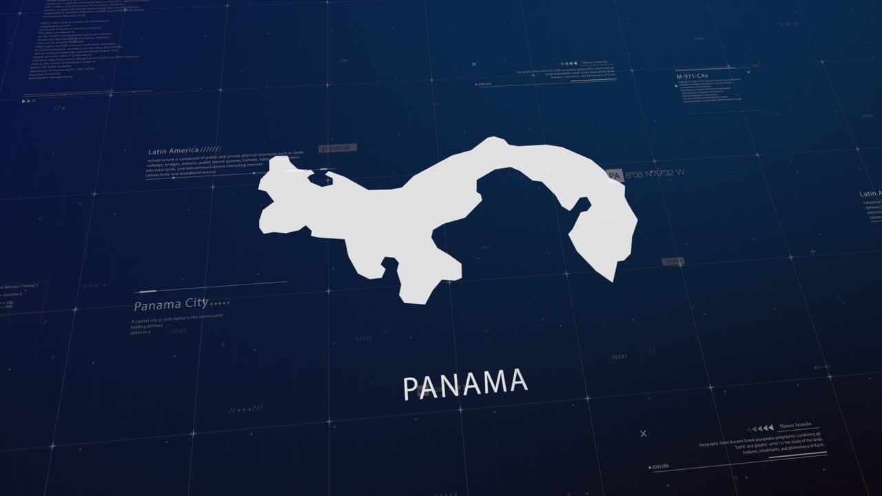 Panama country map comes to life with cinematic panning, unveiling key details, the capital, and slogan, providing an engaging background for corporate and commercial use