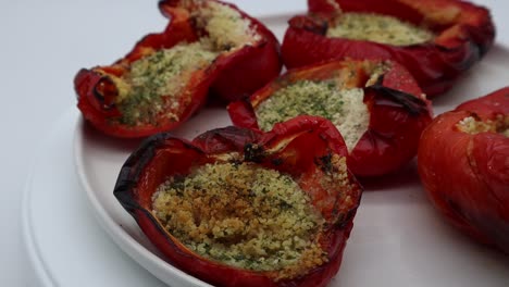 stuffed peppers on rotating display isolated on white background