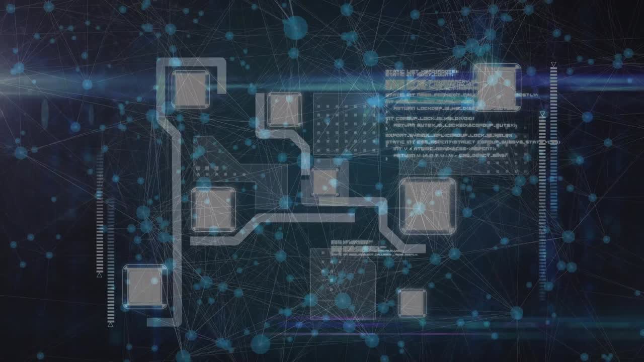 animación de conexiones y circuitos integrados en el fondo naval