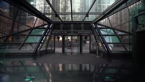 exiting jubilee place in canary wharf, subway, london, england, wide shot