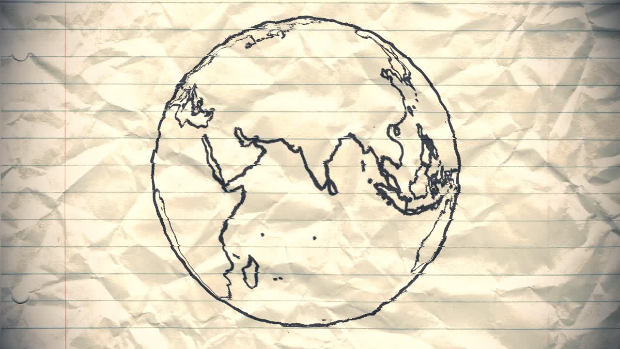 지구 그림 종이 만화 손으로 그린 애니메이션 회전 지구 세계 펜 루프