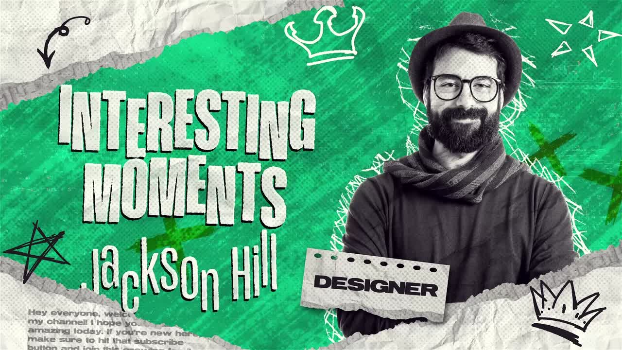 Intro accattivante per content creator con uno stile collage creativo e una tipografia audace. Ideale per youtuber, musicisti, influencer, canali vlog, branding per social media e animazioni introduttive dinamiche.