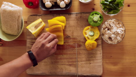 chef hands, cooking food and knife with man cut