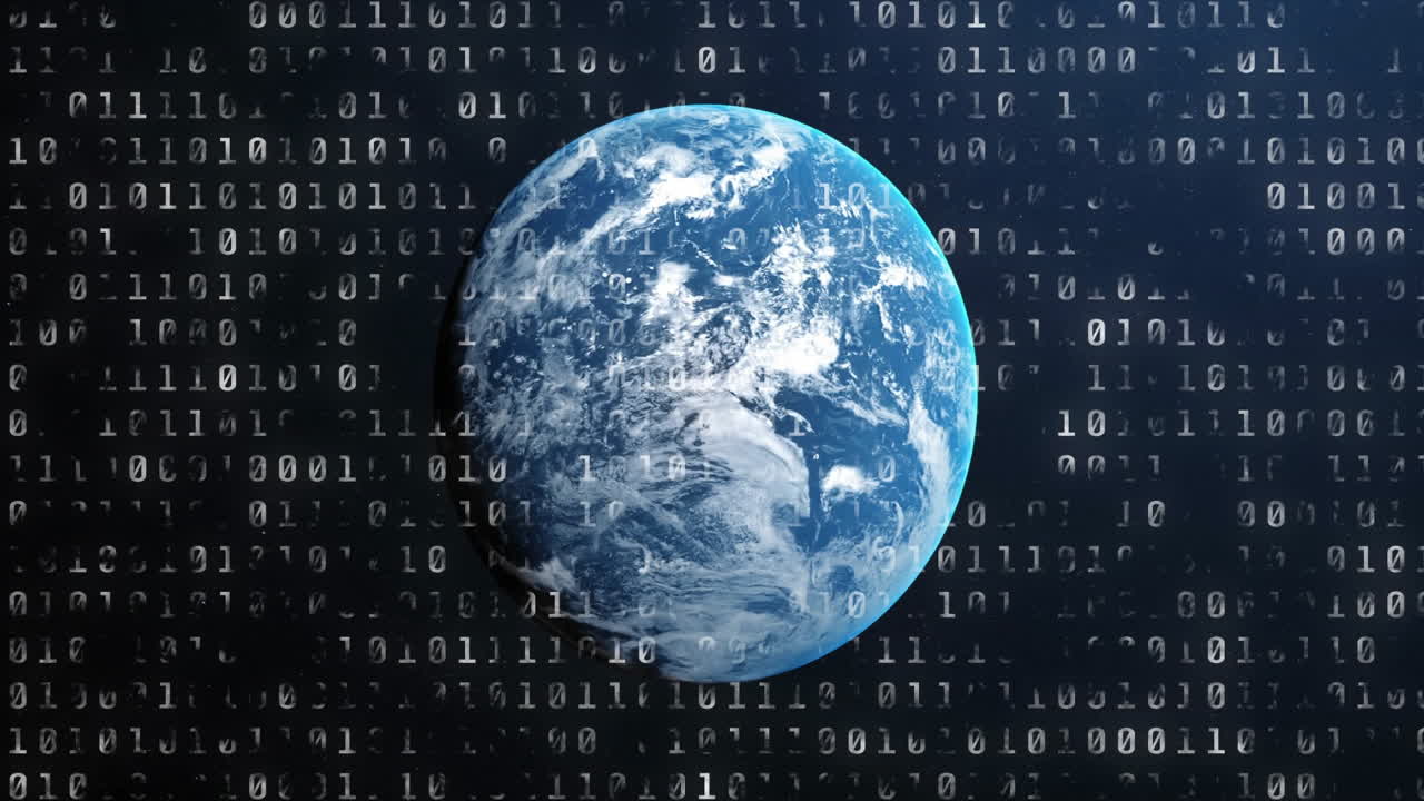 анимация двоичного кодирования по всему земному шару