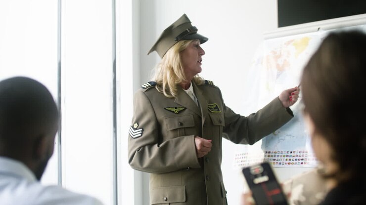 Woman explaining situation with a map at the conference
