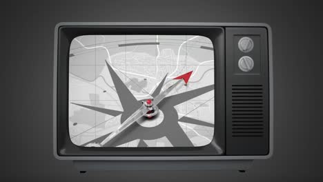 televisión con una brújula